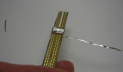 Judy Larson's Two-tone Beaded Bangle - , Classic Wire Jewelry, Wire Wrapping, Wrapping, Wire Wrapping Jewelry, make two more full wraps